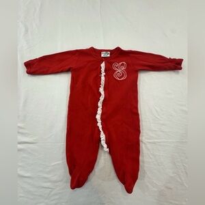 Red Baby One Piece with Ruffle “S” Detail